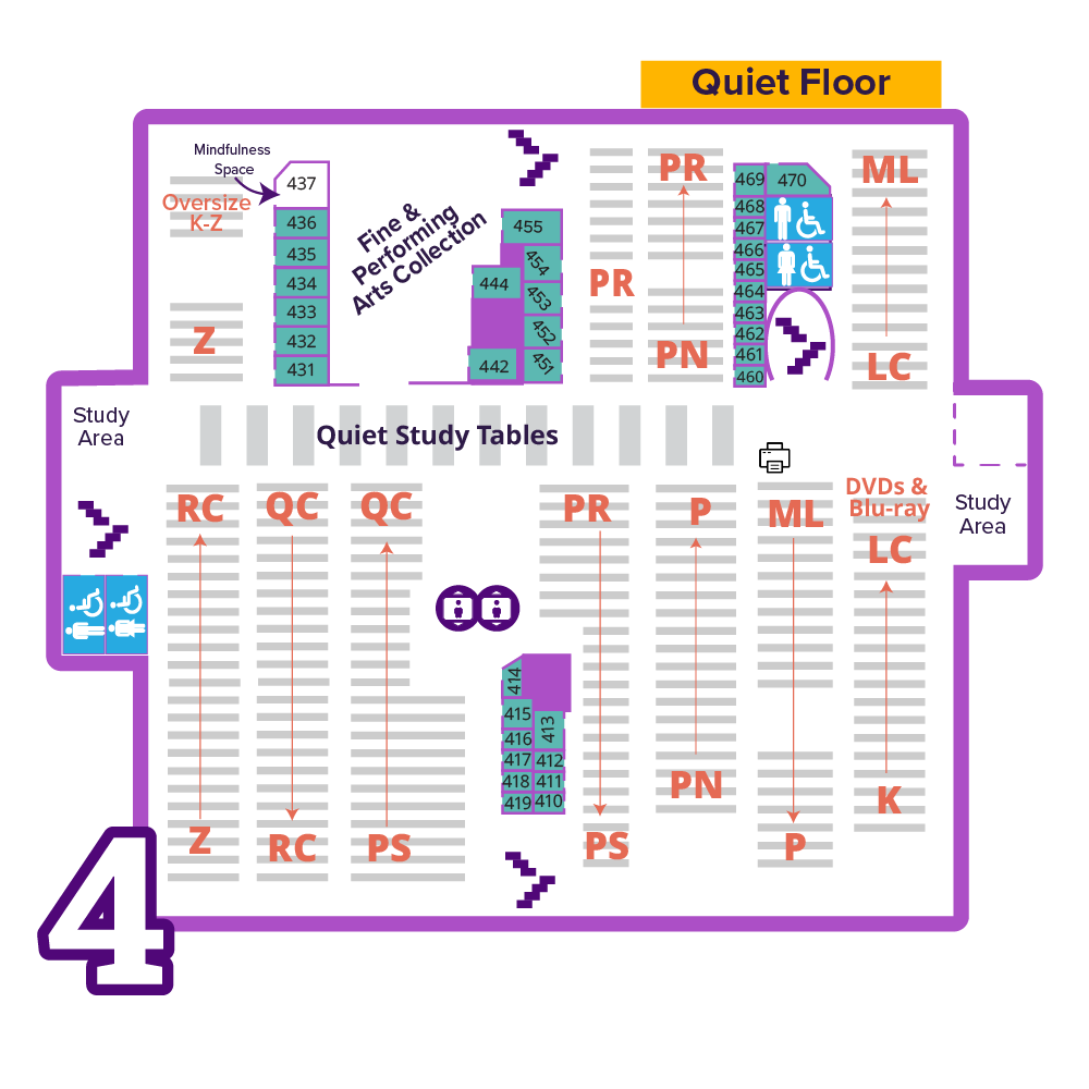 Map of Rod Library fourth floor