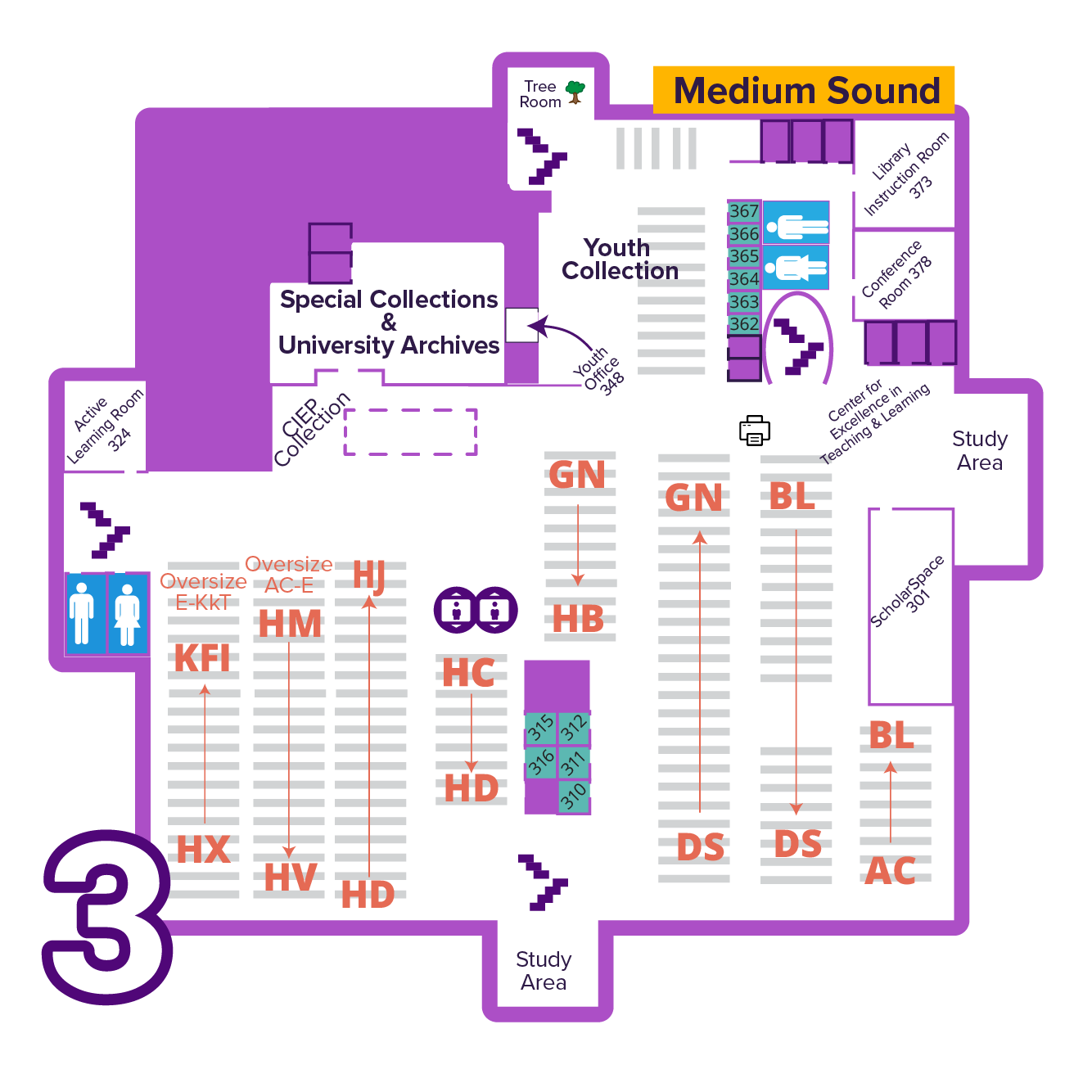 Map of Rod Library third floor
