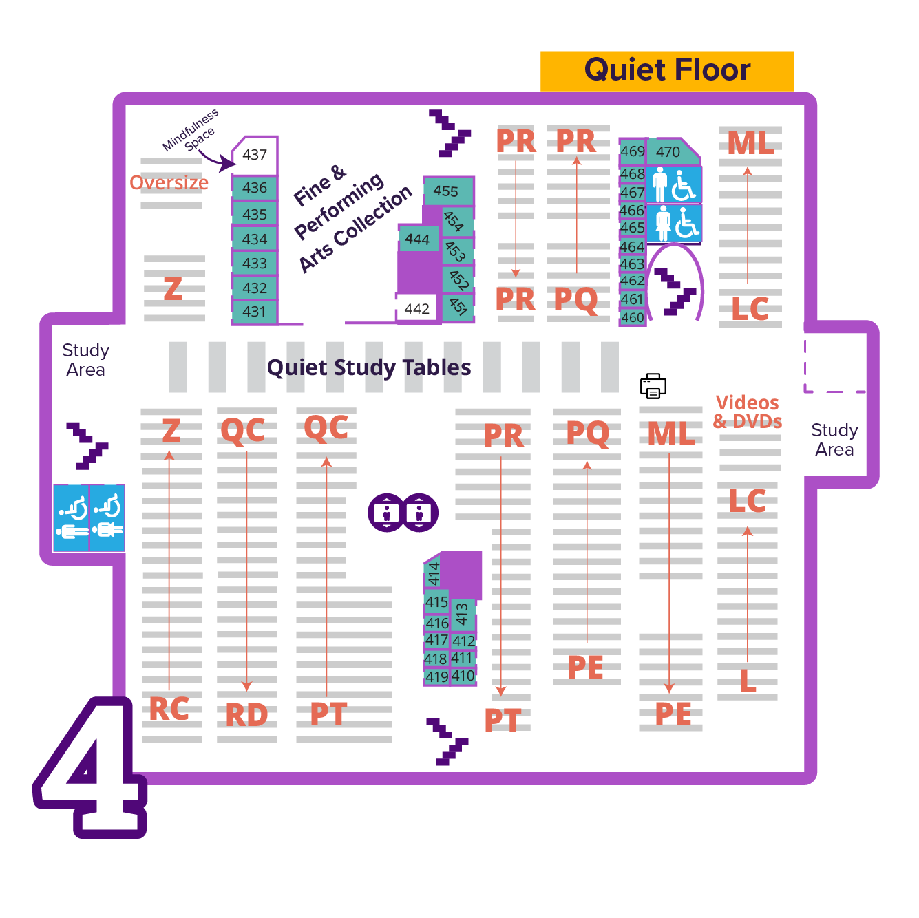 Map of Rod Library fourth floor