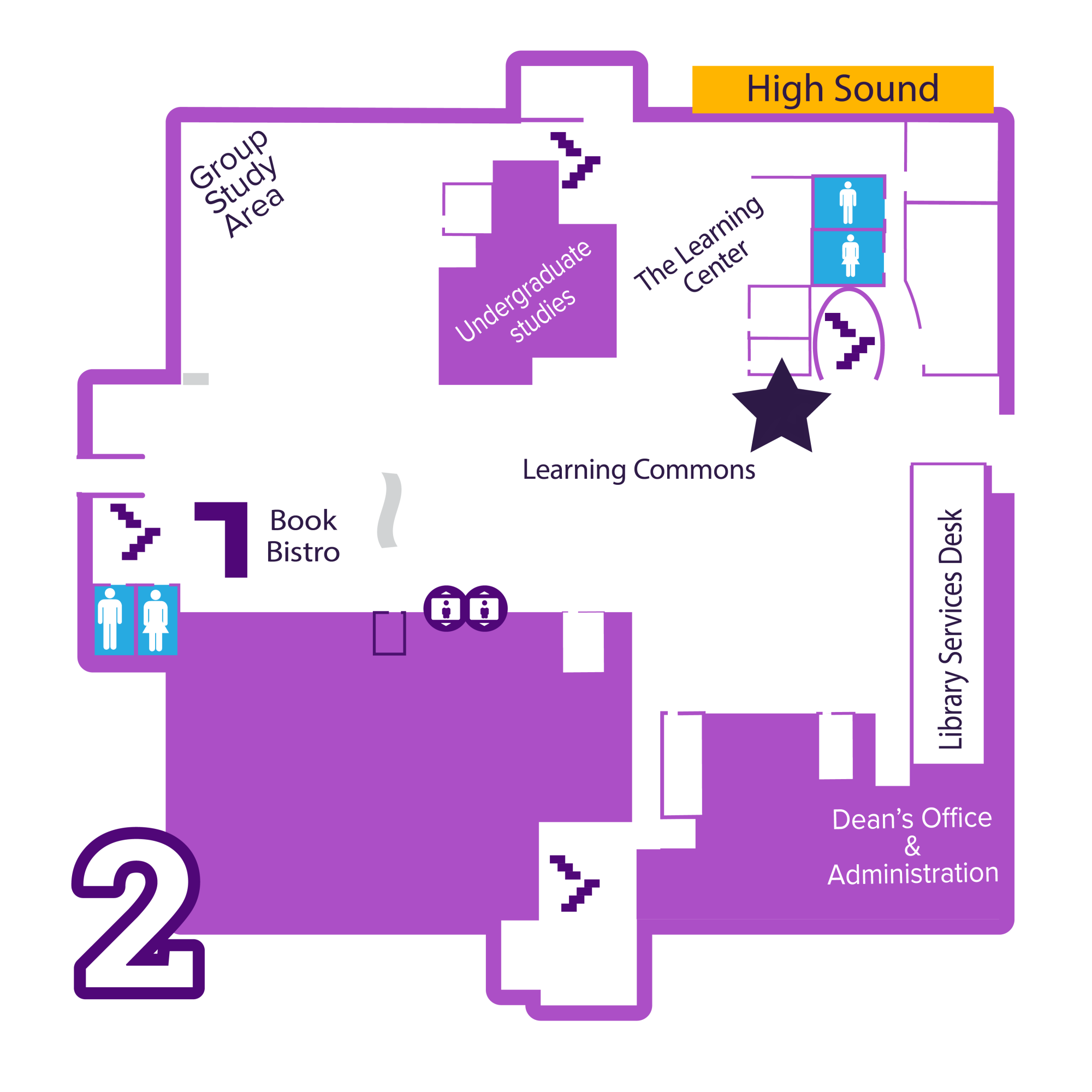 Learning commons lobby exhibit case map