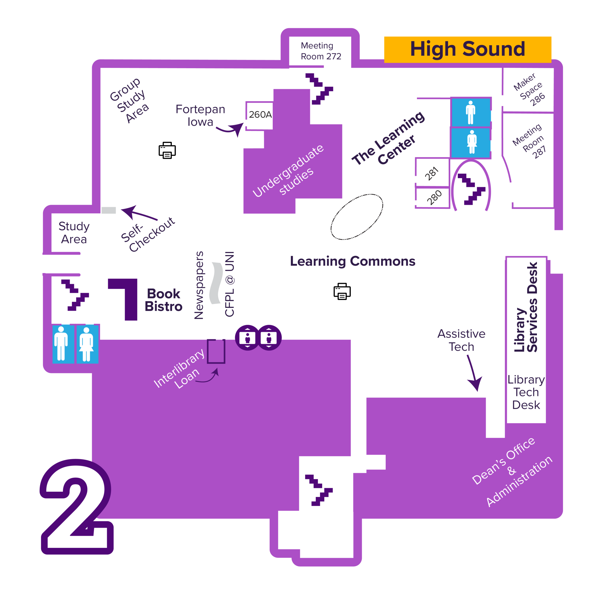 Map of Rod Library second floor