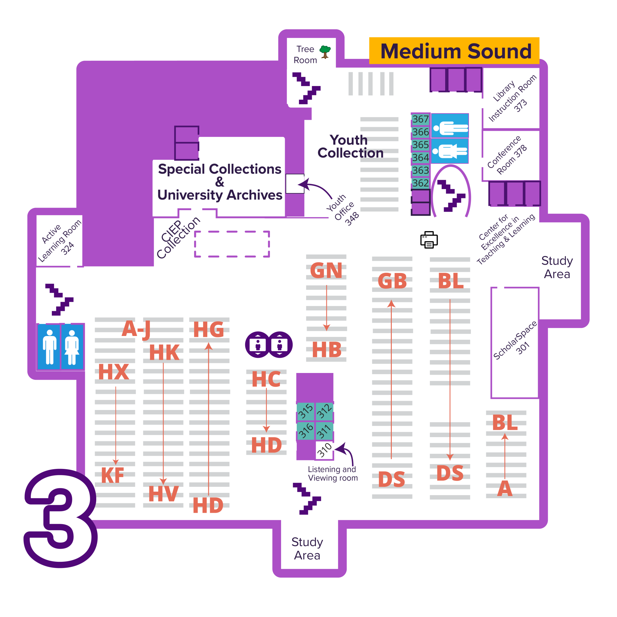 Map of Rod Library third floor